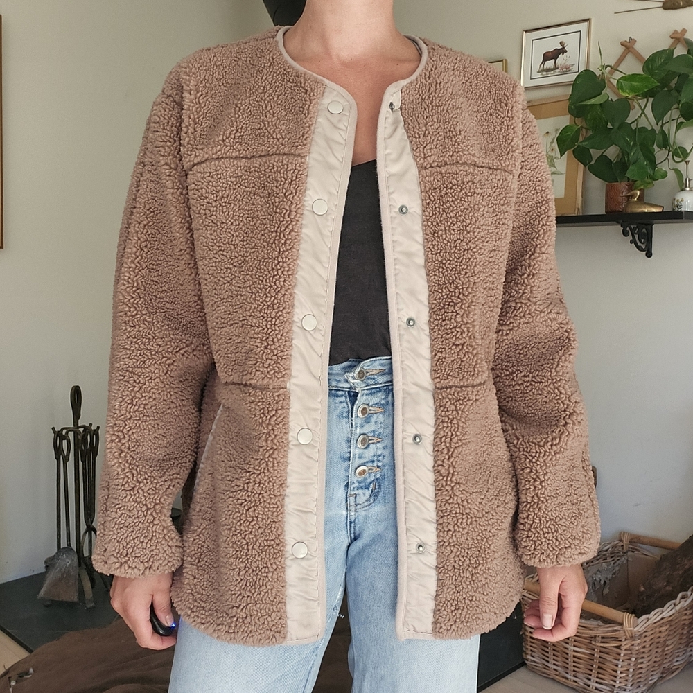 Teddy Fleece Snap-Front Jacket - Brown